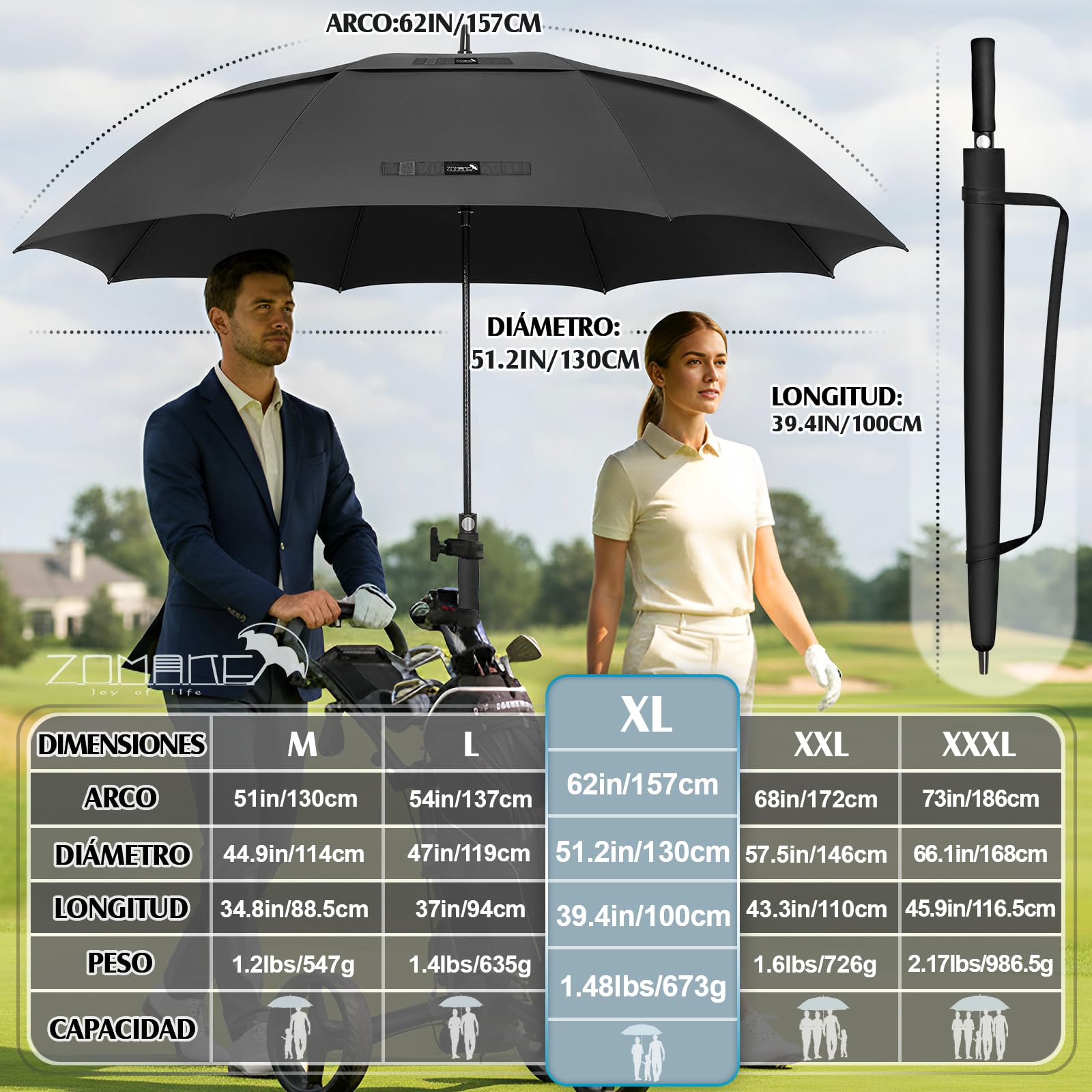 ZOMAKE Paraguas de Golf Grande Resistente al Viento,Resistente al Viento,50/54/62/68/72 Pulgadas,Paraguas de Golf Grande,Doble Toldo Ventilado para Hombres,Paraguas Extragrande de Gran Tamaño