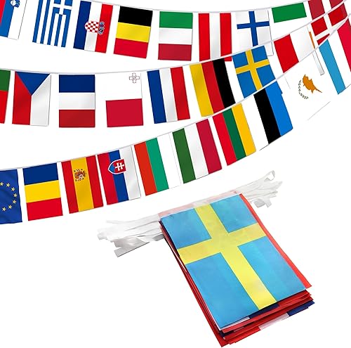 Anley Bandera de cuerda de la Unión Europea, bandera de 28 países de la Unión Europea, decoración para gran inauguración, bar deportivo, eventos de