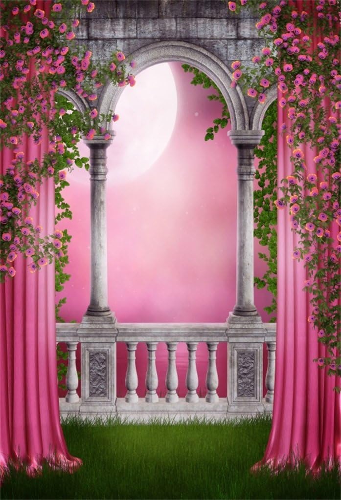 AOFOTO 6x8ft Wedding Backdrop Romantic Garden Photography Background Vintage Arch Pillars Sweet Vine Flowers Girl Adult Woman Artistic Portrait Valentine Photo Shoot Studio Props Video Drop Wallpaper