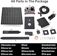 Vista 9 de Midanya Sistema de Ducha con Caño de Bañera, Juego de Grifería de Ducha para Bañera con Cabezal de Lluvia Cuadrado y Rociador de Mano Montaje