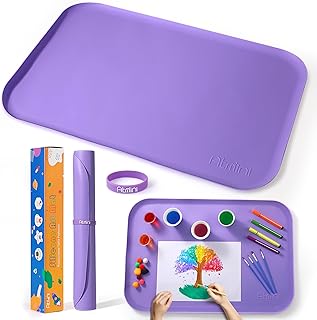 Silicone Art Mats for Kids, 24"x16" Silicone Craft Mat with Lip to Keep Clean, Play Sand, Painting, DIY Crafts Mat for Kids (Purple)