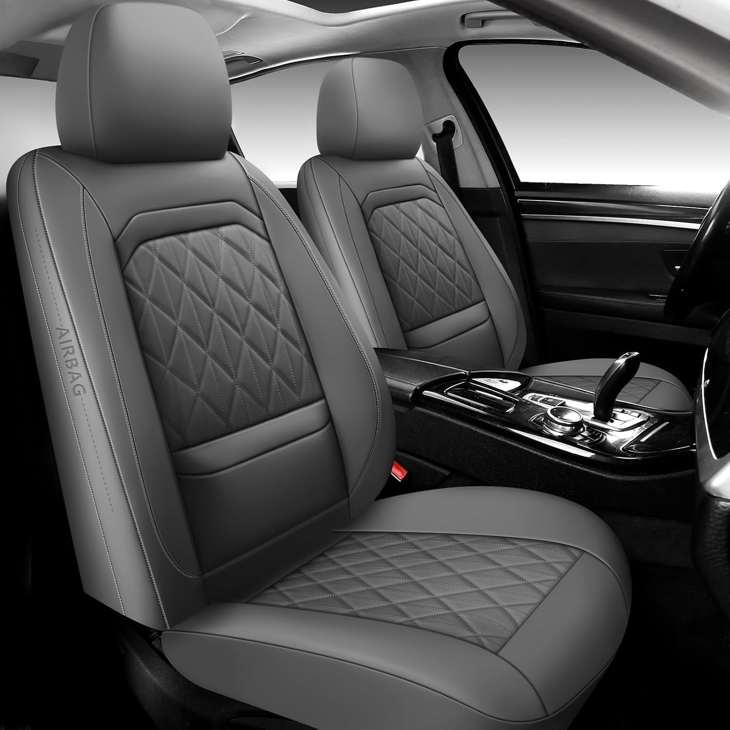 Leather Car Seat Covers?2 Pcs Luxury Front Seat Covers for Cars,Universal Waterproof Interior Seat Covers, Automotive Car Seat Cover for Most Vehicles,Truck,SUV Grey GREY Front Pair-2 Seats