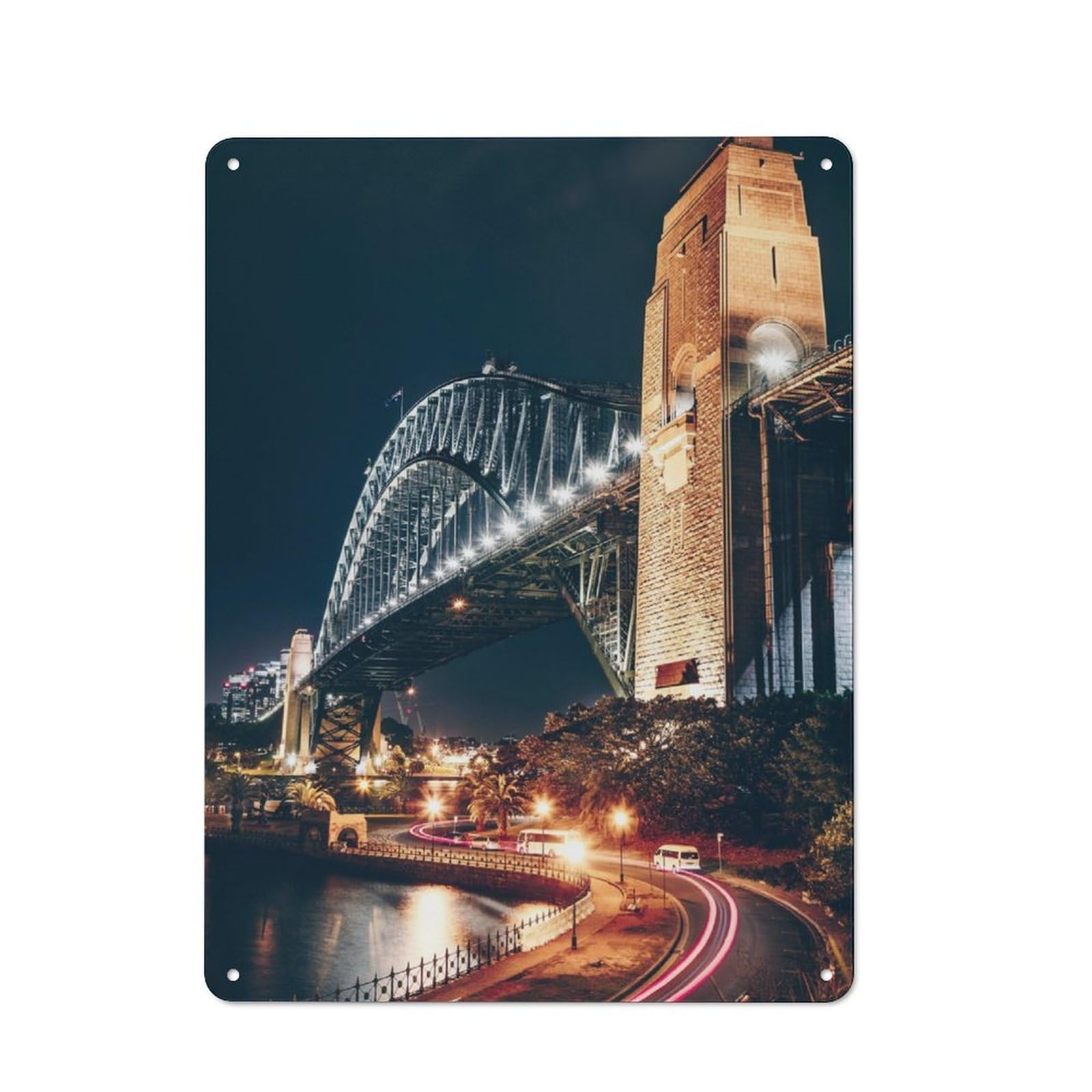 Junmoney Sydney Harbour Bridge Rustic Tin Wall Plaque 40X30cm For Studio Or Craft Room, For Garage, Workshop And Man Cave Decoration
