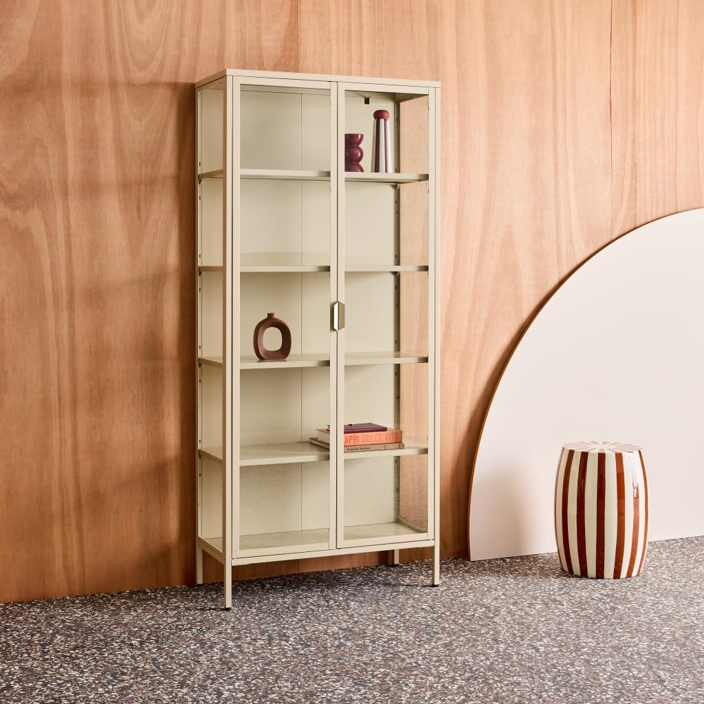 Alice's Garden sweeek - Buffet. vaisselier Acier et Verre trempé 2 Portes 180cm Beige - Arkansas
