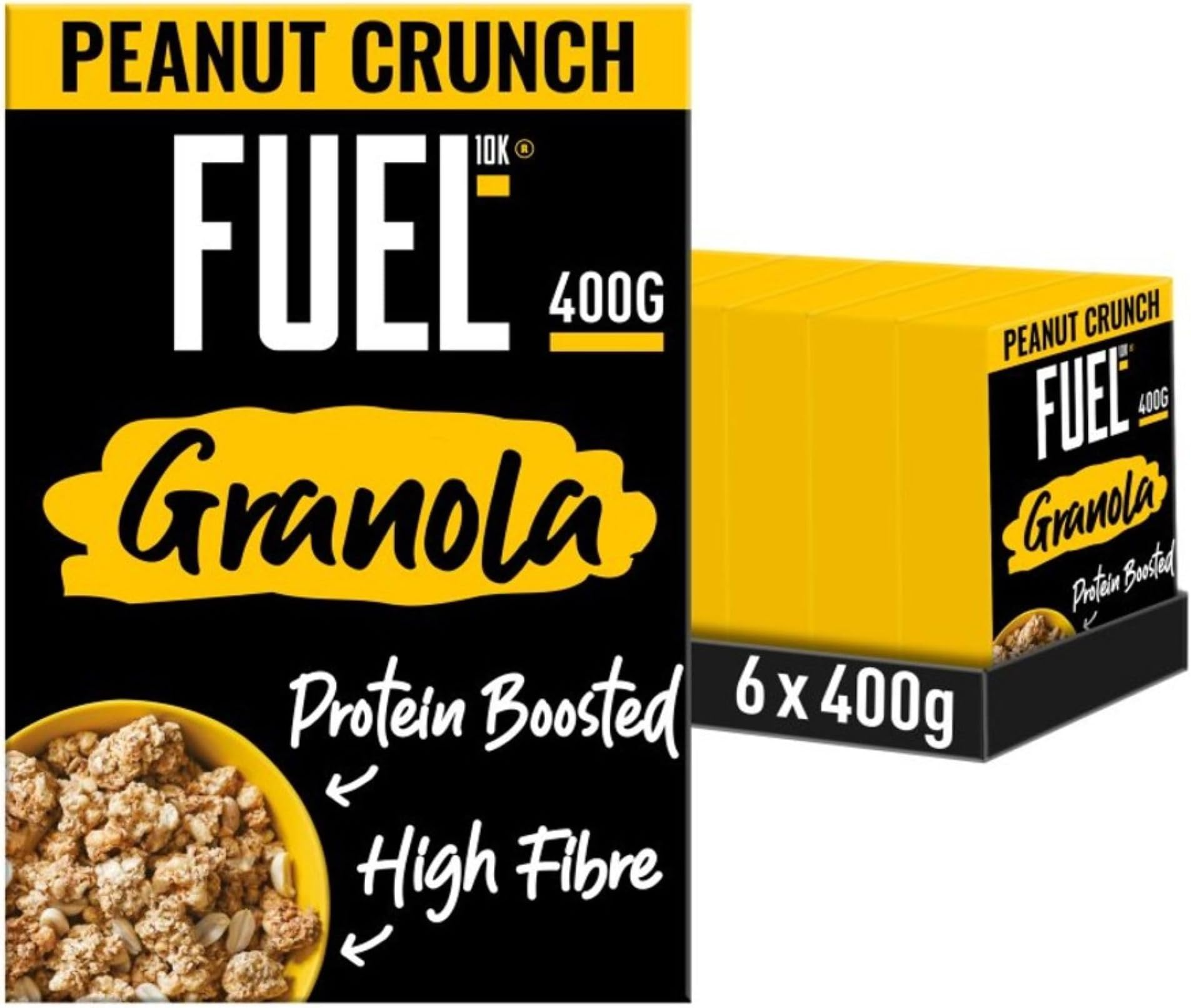 Protein Boosted, Chunky Granola, Peanut Loaded, 6 x 400 Gram Box - High Fibre, Vitamin Boosted Vegan Cereal with Roasted Peanuts & Whole Grain Oat Flakes