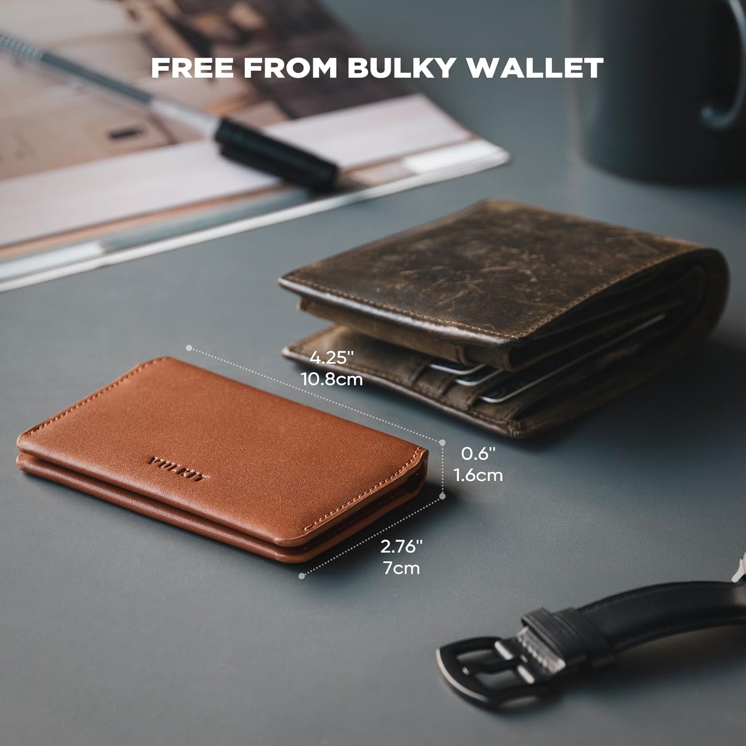 VULKIT Slim Minimalist Card Holder RFID Blocking Leather Credit Card Holder Front Pocket Wallet Magnetic Closure