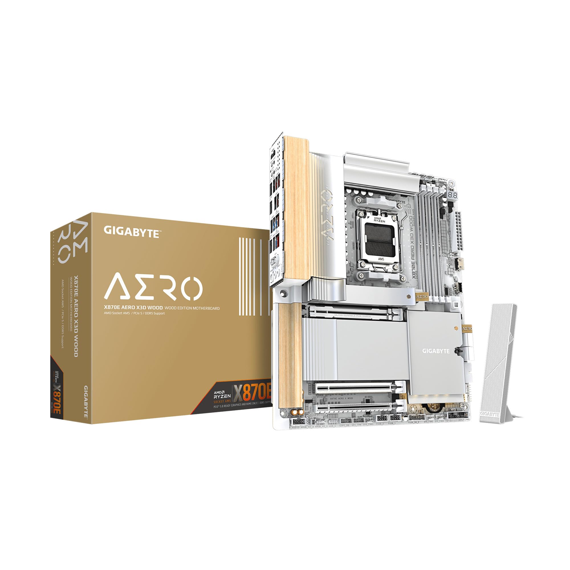 X870E AERO X3D Wood AMD AM5, ATX, Supports AMD Ryzen 9000/8000/7000 Series Processors, DDR5, 16+2+2 Total Power Phase, 4X M.2, PCIe 5.0, USB4 Type-C, WIFI7, Dual 5 GbE LAN, 5 Year Warranty
