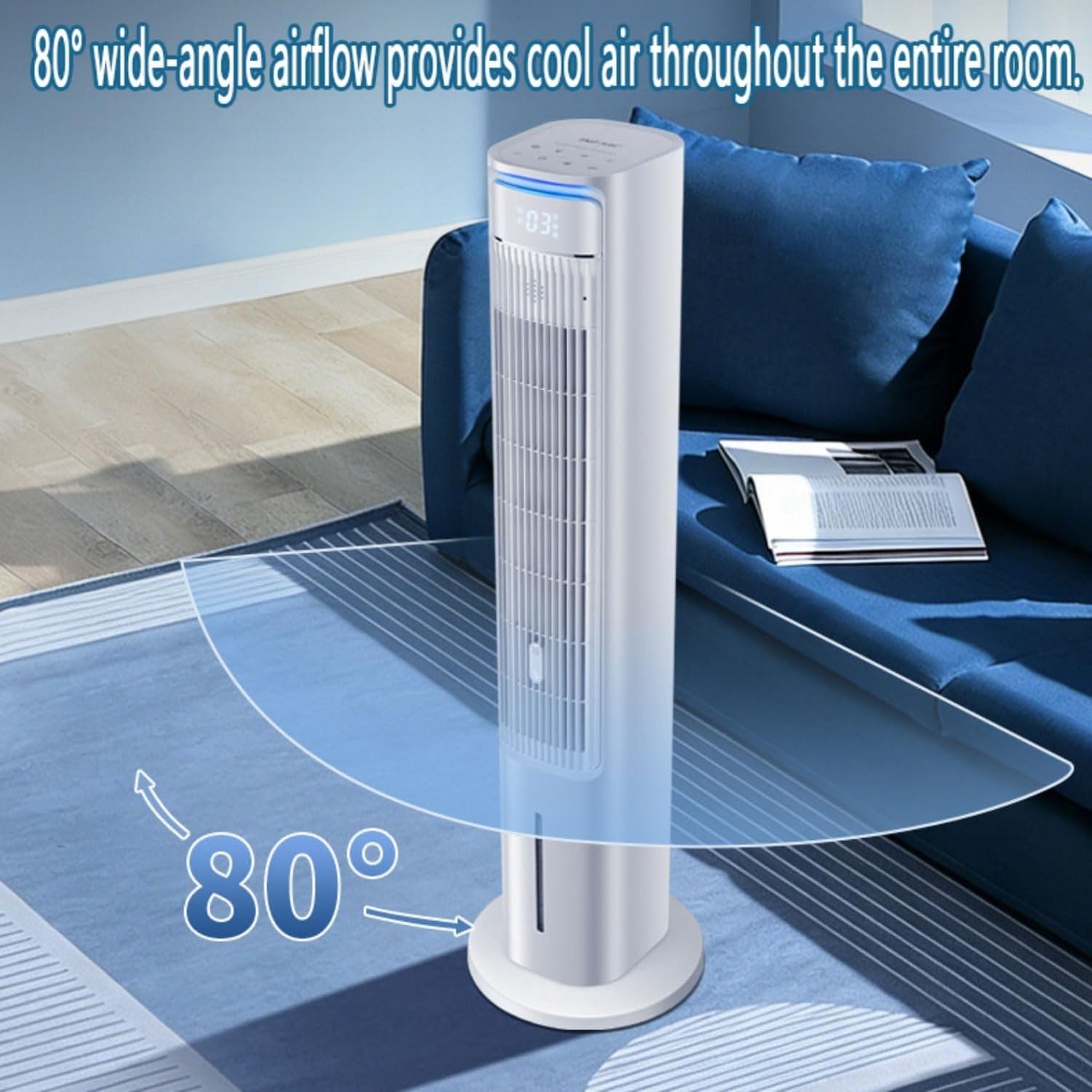 Acondicionador de Aire Portátil Sin Ventana Torre Ventilador de Aire Frío con 3 Velocidades Eficiencia Energética Oscilación 80° Enfriador Evaporativo Temporiza, Remote Control Model, 29*20*102CM