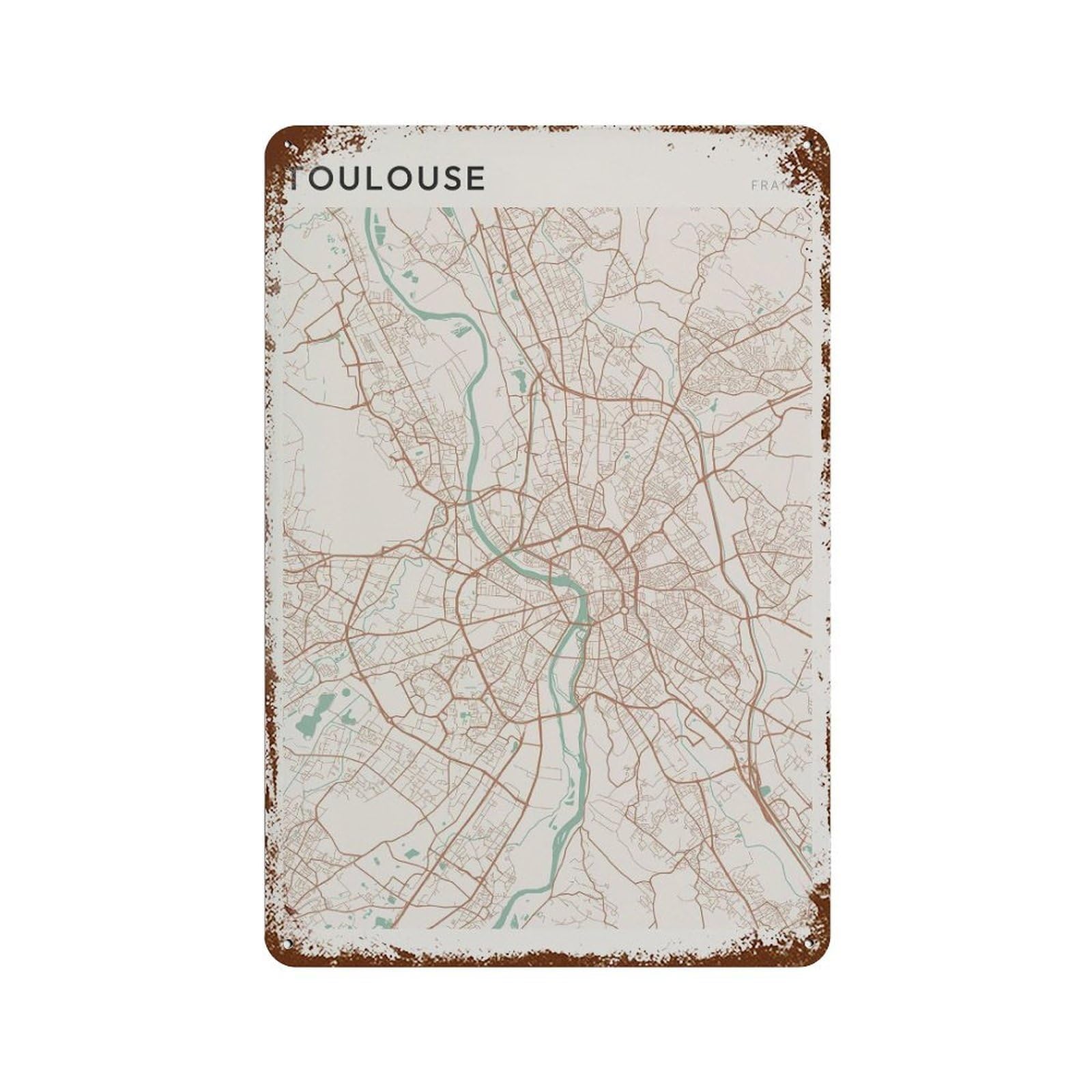 xiaoxiaoshen Toulouse Map France Travel Gift Scandi Wall Decor Art Metal Tin Poster Modern Home Decor Art Home Bar Shop Decorations Vintage Sign 30x20cm
