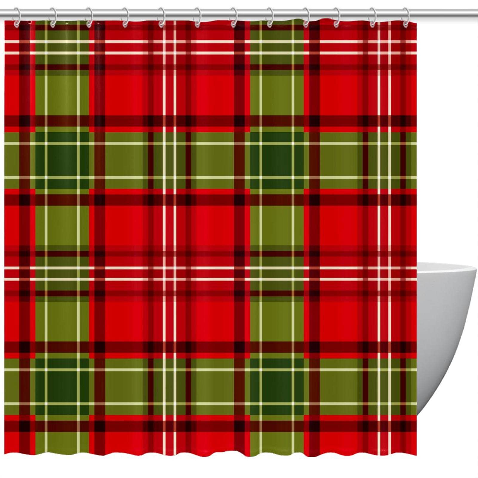 Rideau de douche de Noël à carreaux motif traditionnel rouge et vert pour illuminer vos matins d'hiver
