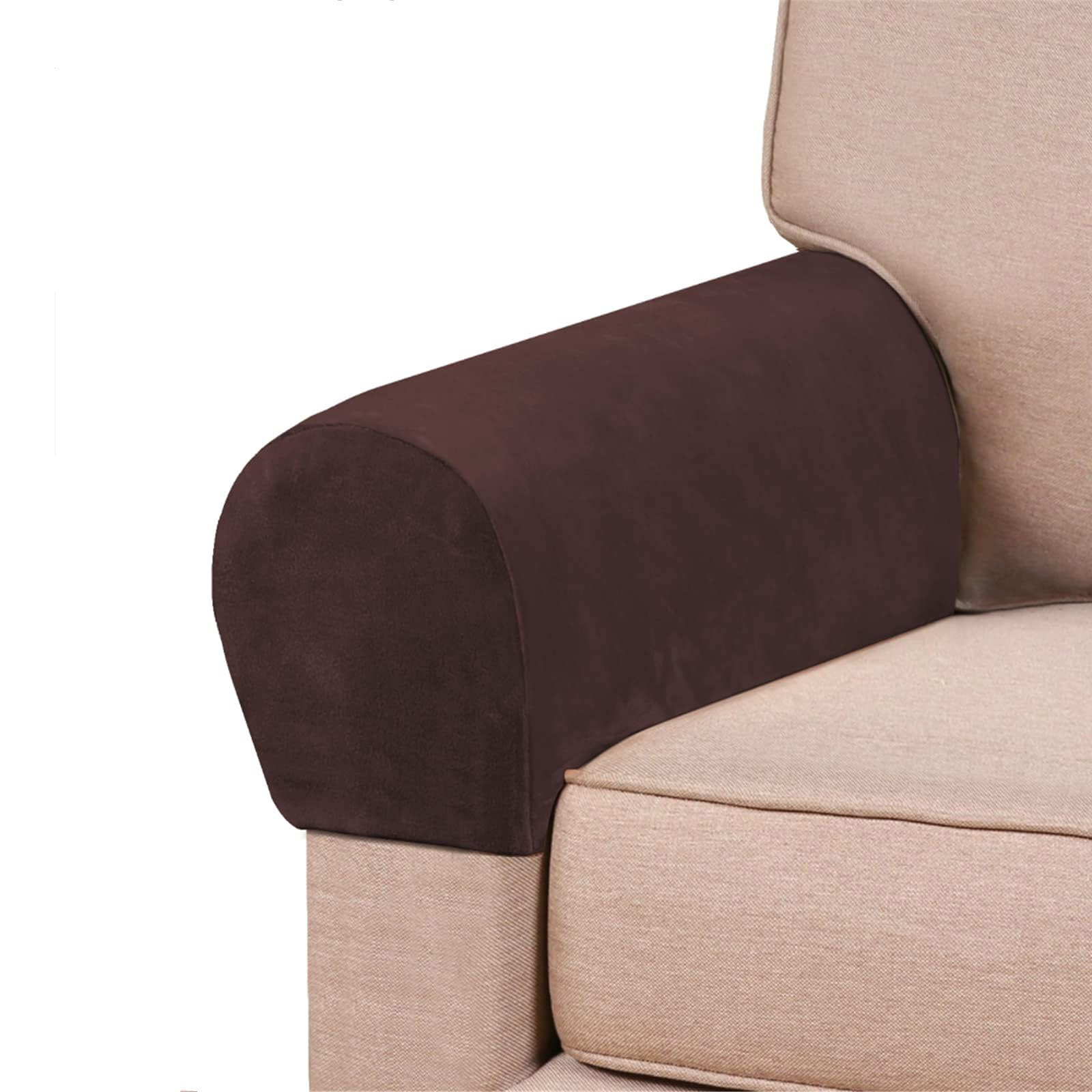Armrest Chair Covers,Velvet Sofa Armrest Covers,Thickened Anti-Slip Armchair Covers for Arms,Covers for Sofas and Armchairs (Brown, 4PCS)