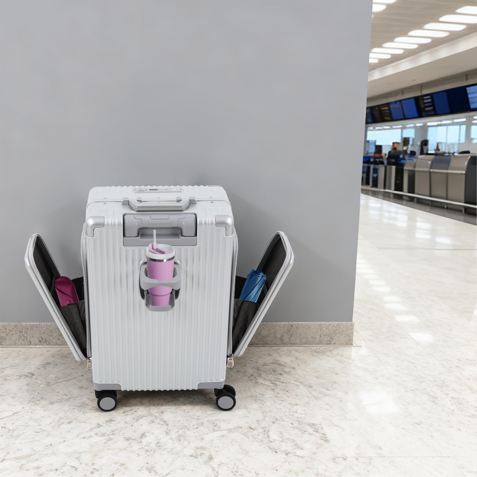 Bagaż podręczny z aluminiową ramą, 100 cm, twarda obudowa z portami typu C i USB, walizka na laptopa o przekątnej ekranu 15,6", zamek szyfrowy, walizka podróżna z 4 (2 z hamulcami), cicha