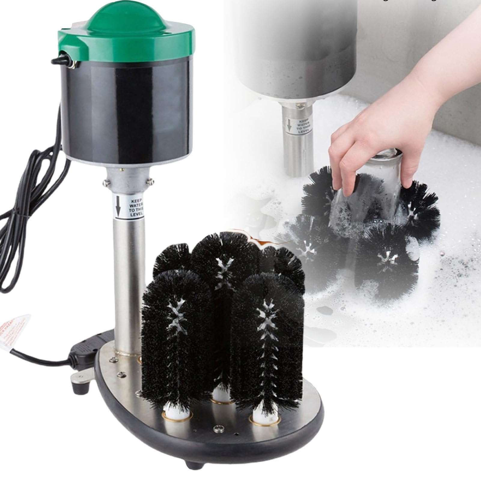 Lavavasos eléctrico con 5 cepillos, 240 RPM - Lavavasos automático Comercial para Bares y restaurantes, máquina de Limpieza de Vasos de Alta Velocidad, 43 x 35 x 21 cm