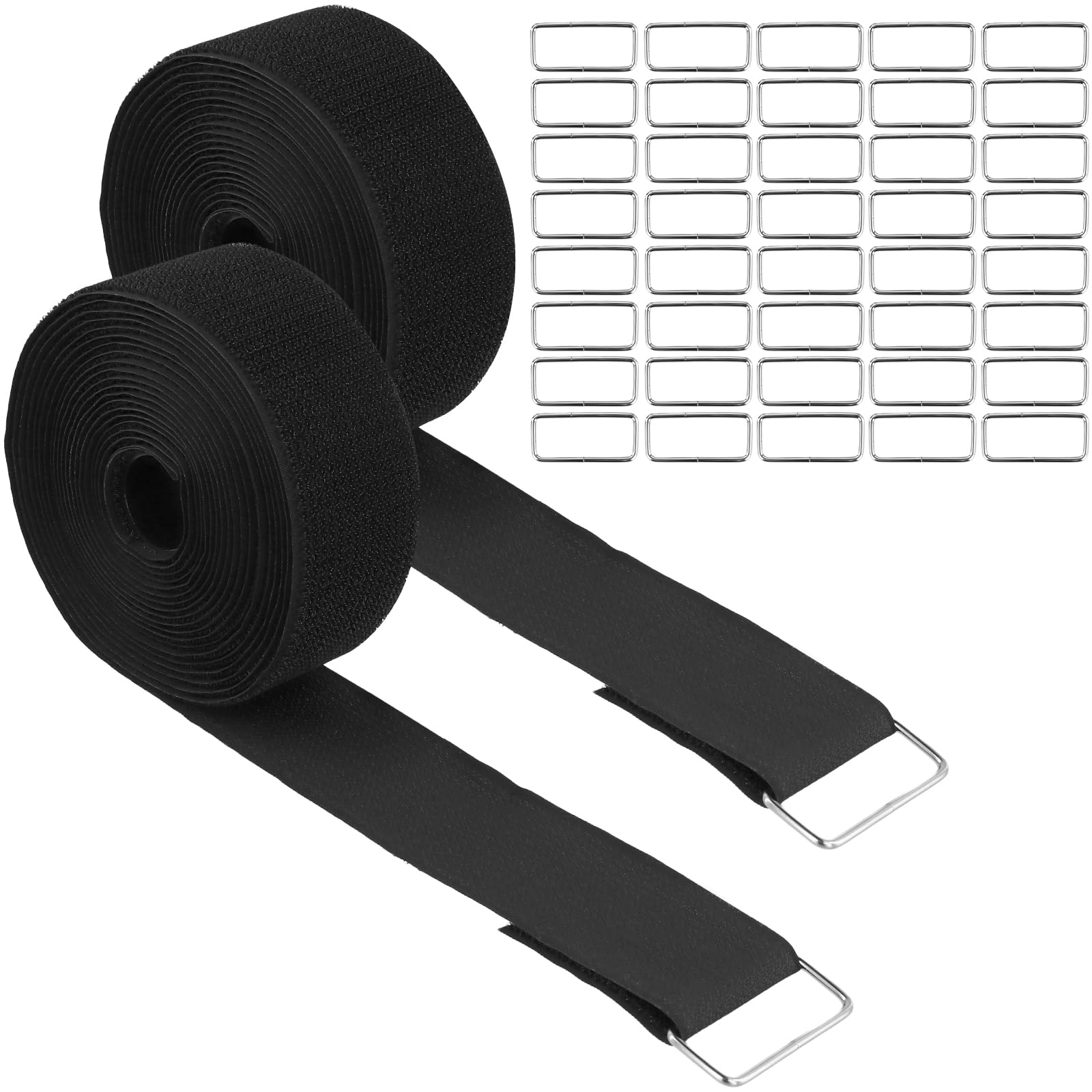 HONYUET 2 Roll 5cm x 5m Hook and Loop Straps with 40 Buckles, Adjustable Nylon Cable Straps for Cable Tidy, Wire Management Organiser
