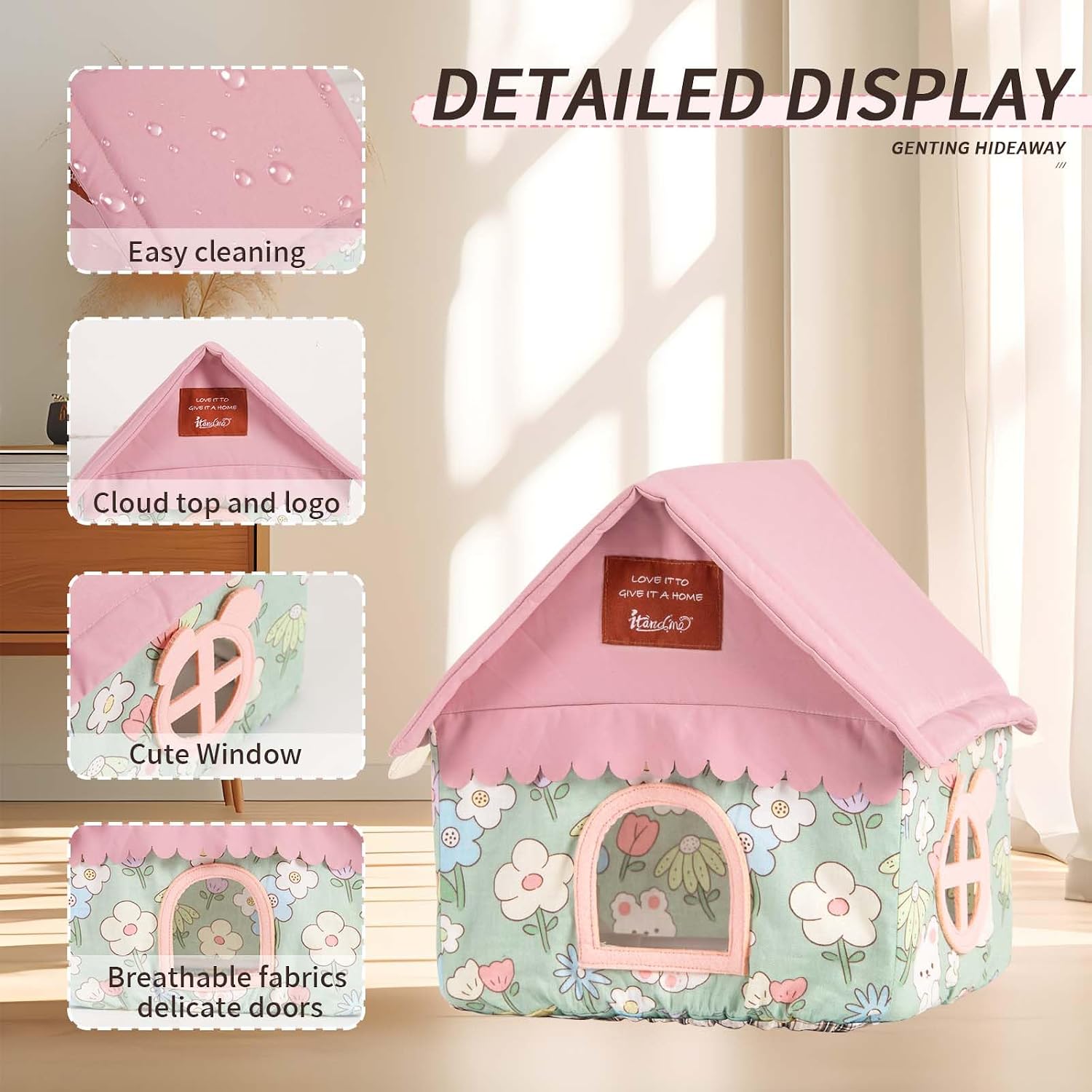Hamster Hideout Hamster House & Rat Hideout with Removable Bracket, Breathable Small Animal Bed for Hamsters, Golden Bears - Easy Clean, No Bottom Design, 10.43” L x 9.25” W x 7.48” H (White)