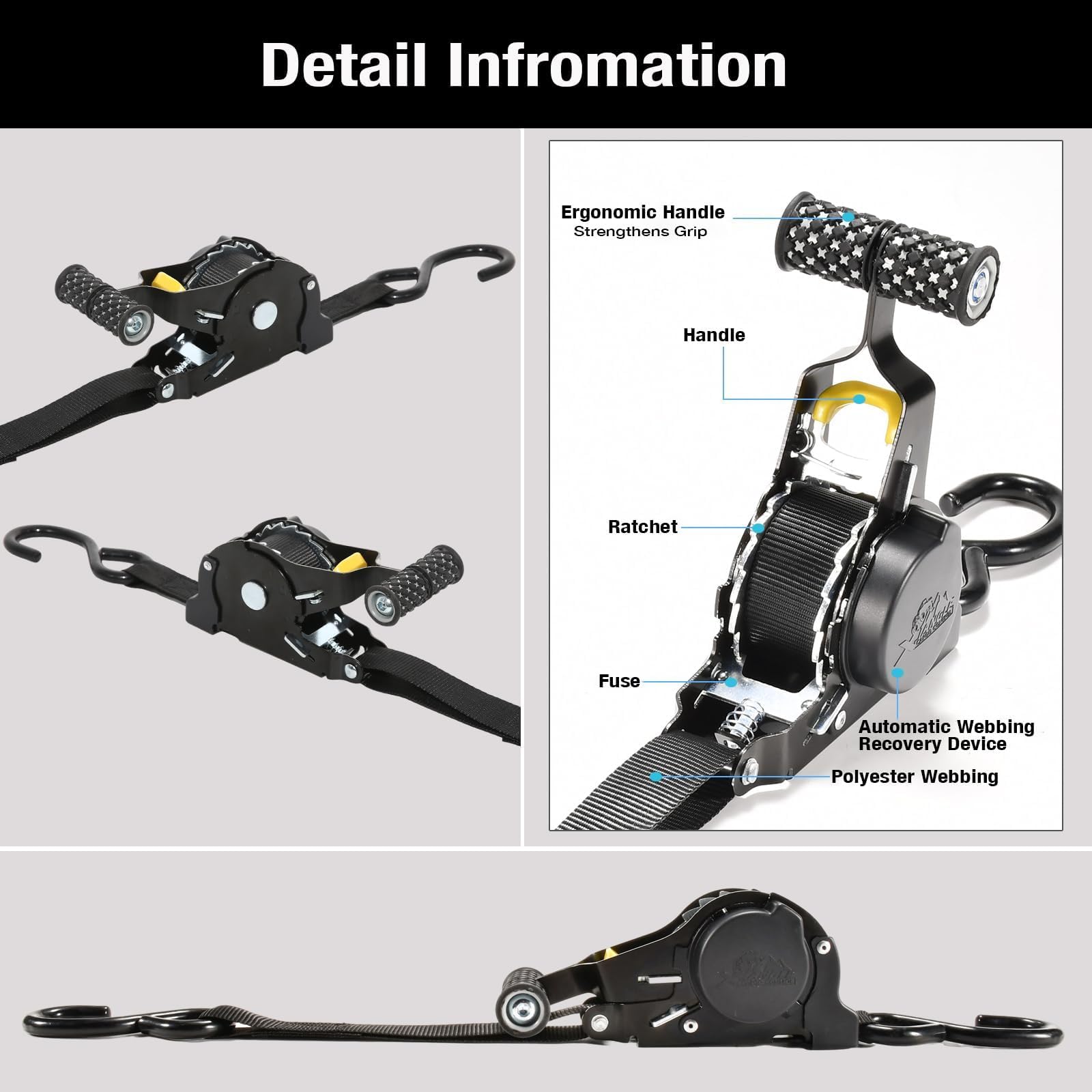 2 Pièces Sangle Arrimage Moto a Cliquet Automatique, Sangle Guidon Voiture Moto, Sangles à Cliquer, Protection Maximale pour Voiture, Camion, Moto