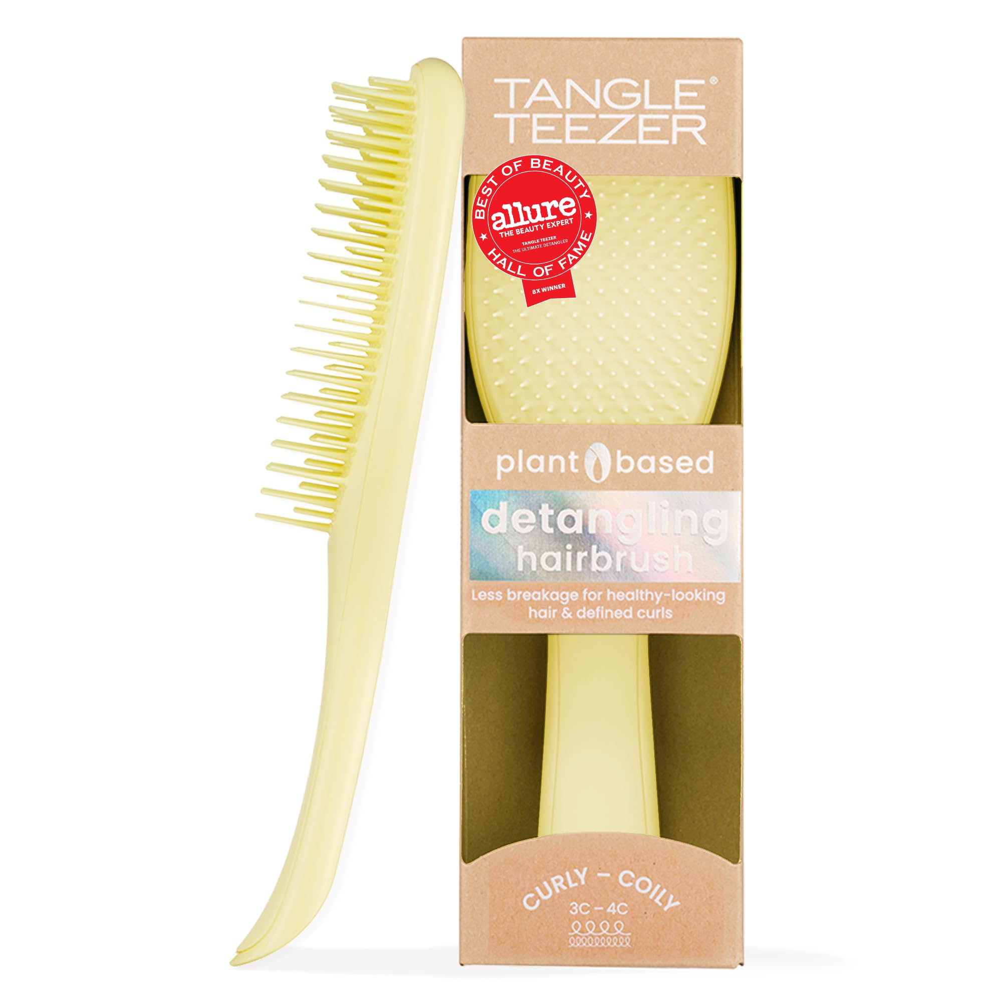 Tangle Teezer Plant-Based Ultimate Detangler Brush, Dry & Wet Hair Brush, Eliminates Knots & Reduces Breakage for Curly to Coily, 3C to 4C Hair Types, Pastel Yellow