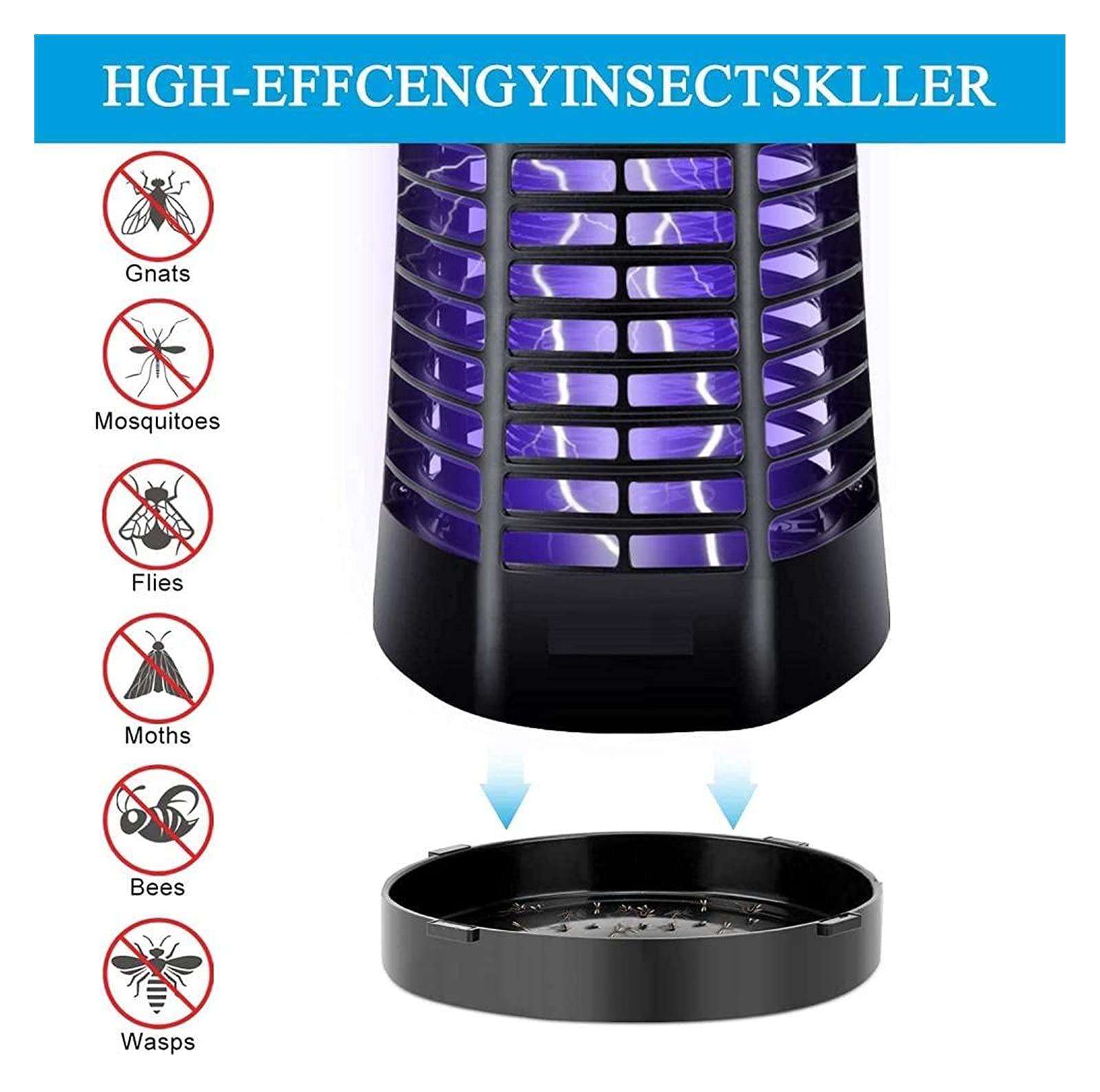 Asesino de Mosquitos eléctrico portátil para el hogar, Potente lámpara para Matar Insectos, Trampa de luz para Insectos voladores para Repelente de Insectos para Interiores y Exteriores