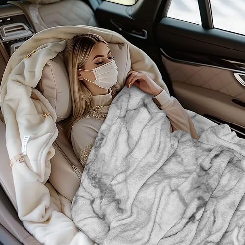 Miniatura 7 de Manta de forro polar de mármol blanco y negro, ultra suave y acogedora, manta decorativa de franela para el hogar, cama, sofá, silla, viaje, 50 x 40