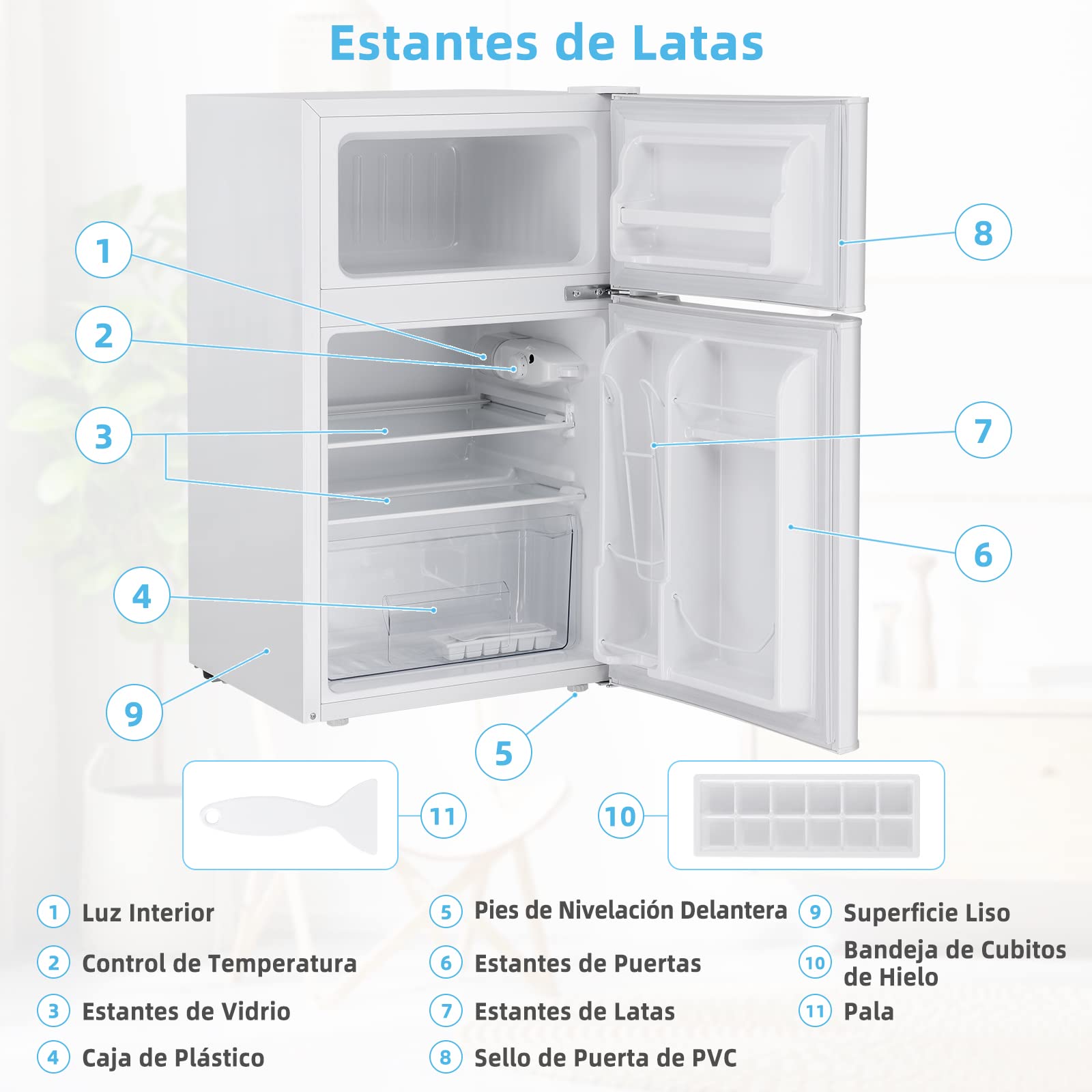 COSTWAY Frigorífico Compacto, Mini Nevera 90 L, Congelador Separado con 2 Puertas, Luz LED de Amplio Ángulo, Ahorro Energético, Refrigeración Rápida, Puerta Reversible Silencioso (Blanco)