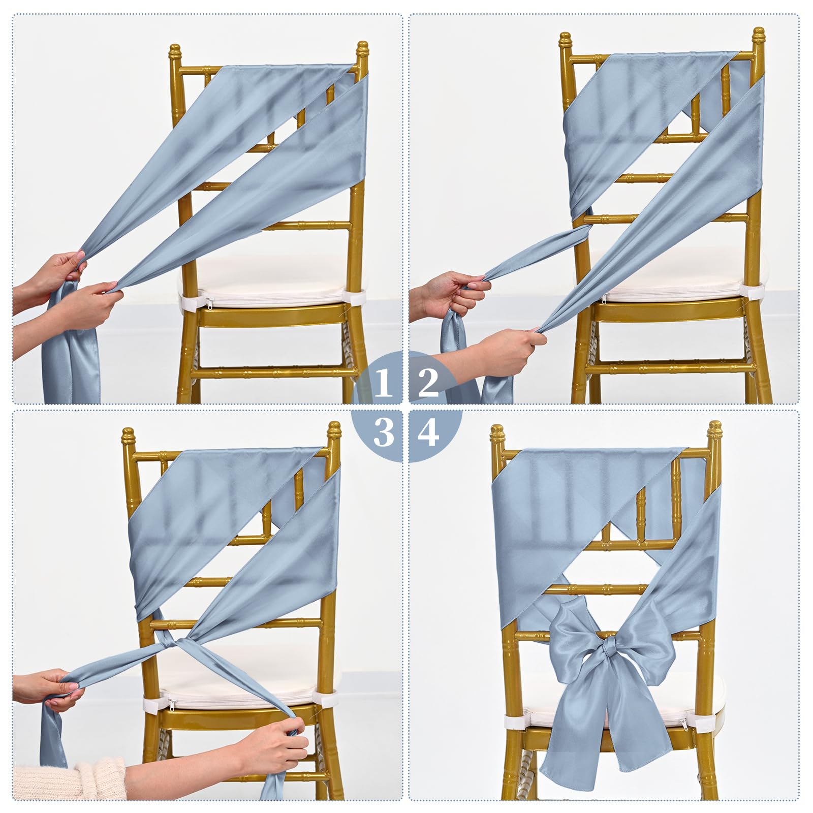 Lot de 100 rubans de chaise en satin pour mariage, réception, fête, hôtel, maison, cuisine, bleu poudré - 198,1 cm