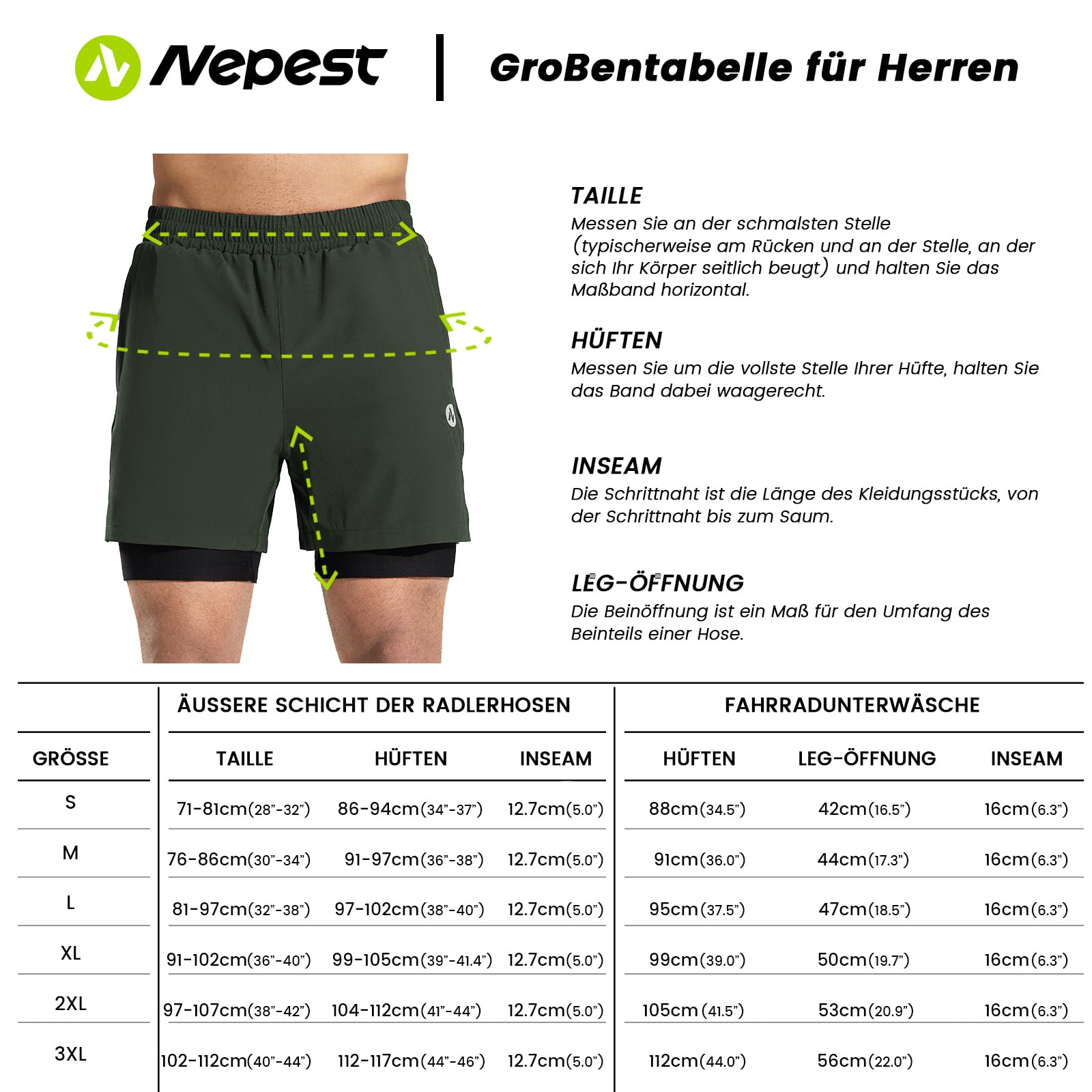 Nepest Pantaloni corti da mountain bike, da uomo, imbottiti, 4D, larghi, traspiranti, ad asciugatura rapida