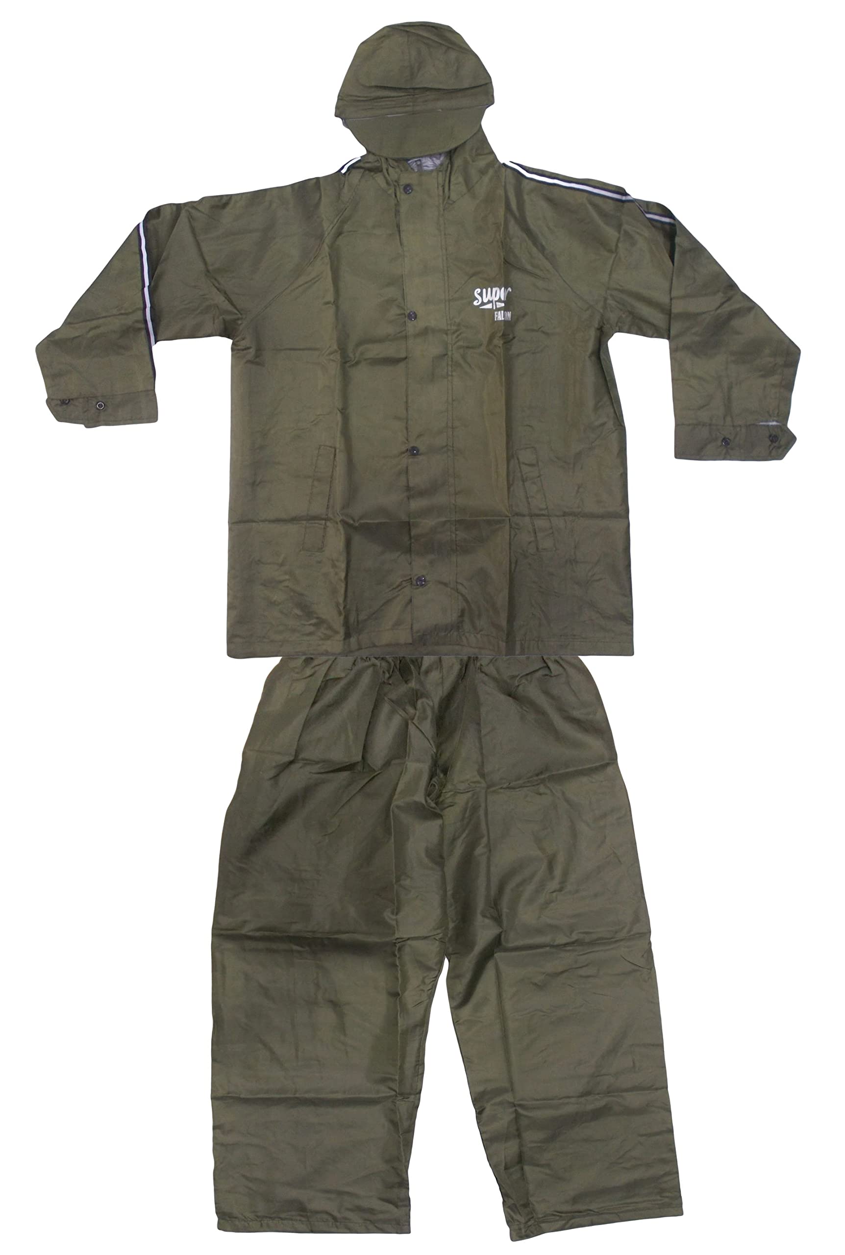 Kotak Sales XL Rain Coat Adjustable Hood Cap Plain Cuffs Sleeves Jacket Pant Waterproof Wind Cheater Stylish Breathable Water Resistant Polyester PVC Raincoat Carrying Pouch Size XL (Brown)