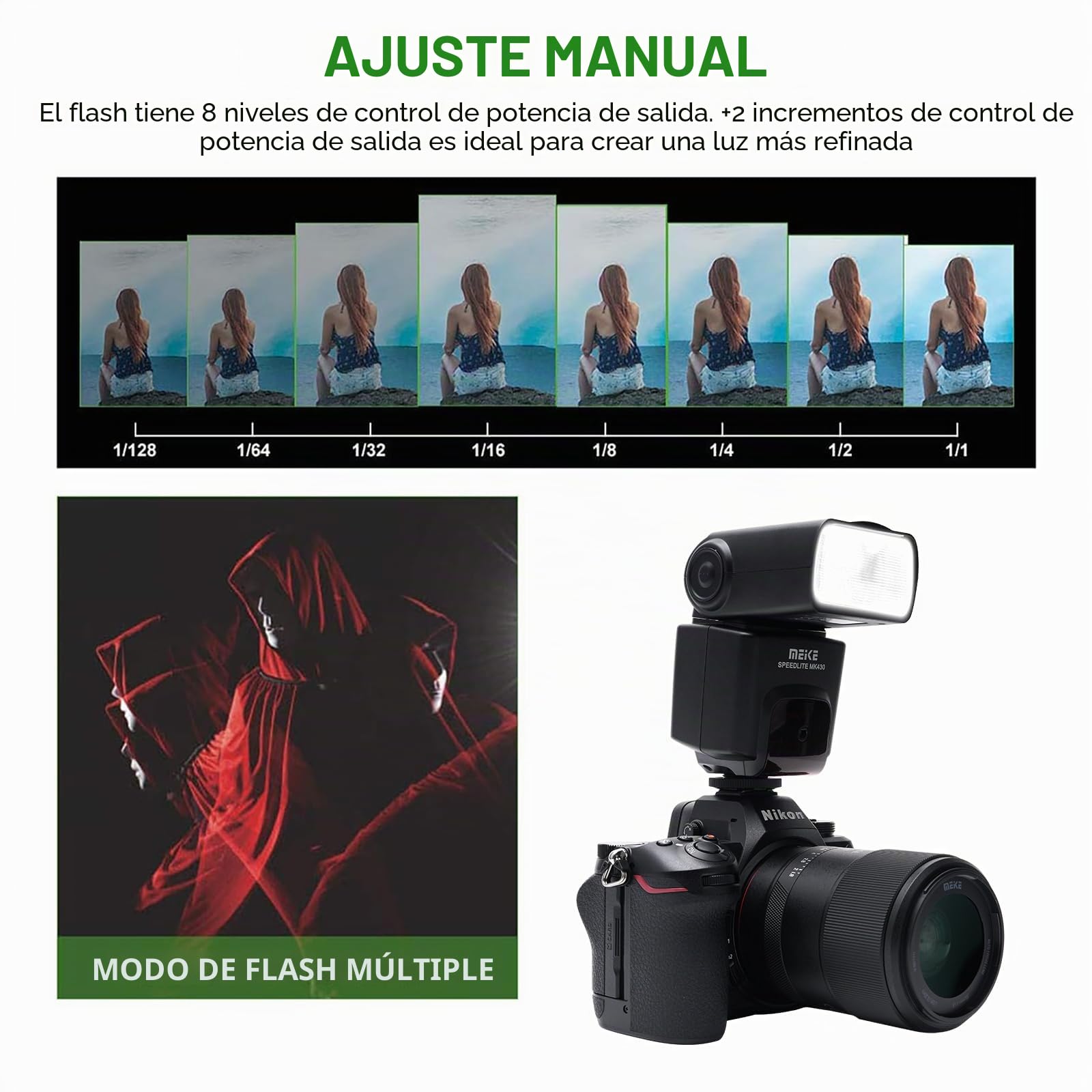 Meike MK430 TTL Flash Speedlite Compatible con Nikon D7100 D5300 D5200 D3500 D3100 D600 D800 D3200 D90 D80 D300 D7500 D780, etc.