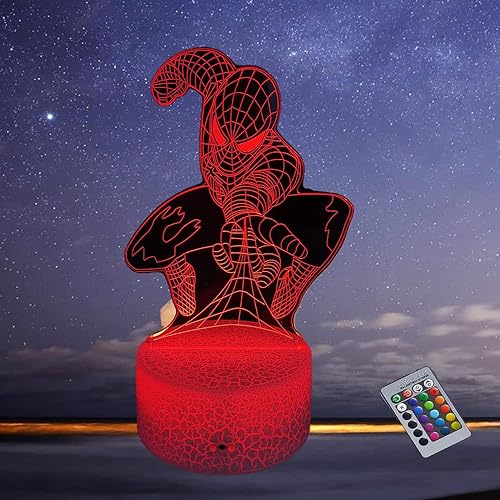 Lámpara LED de ilusión 3D, luz nocturna para niños, 16 colores cambiantes al tacto y control remoto, superhéroe, regalos de Navidad para niños y
