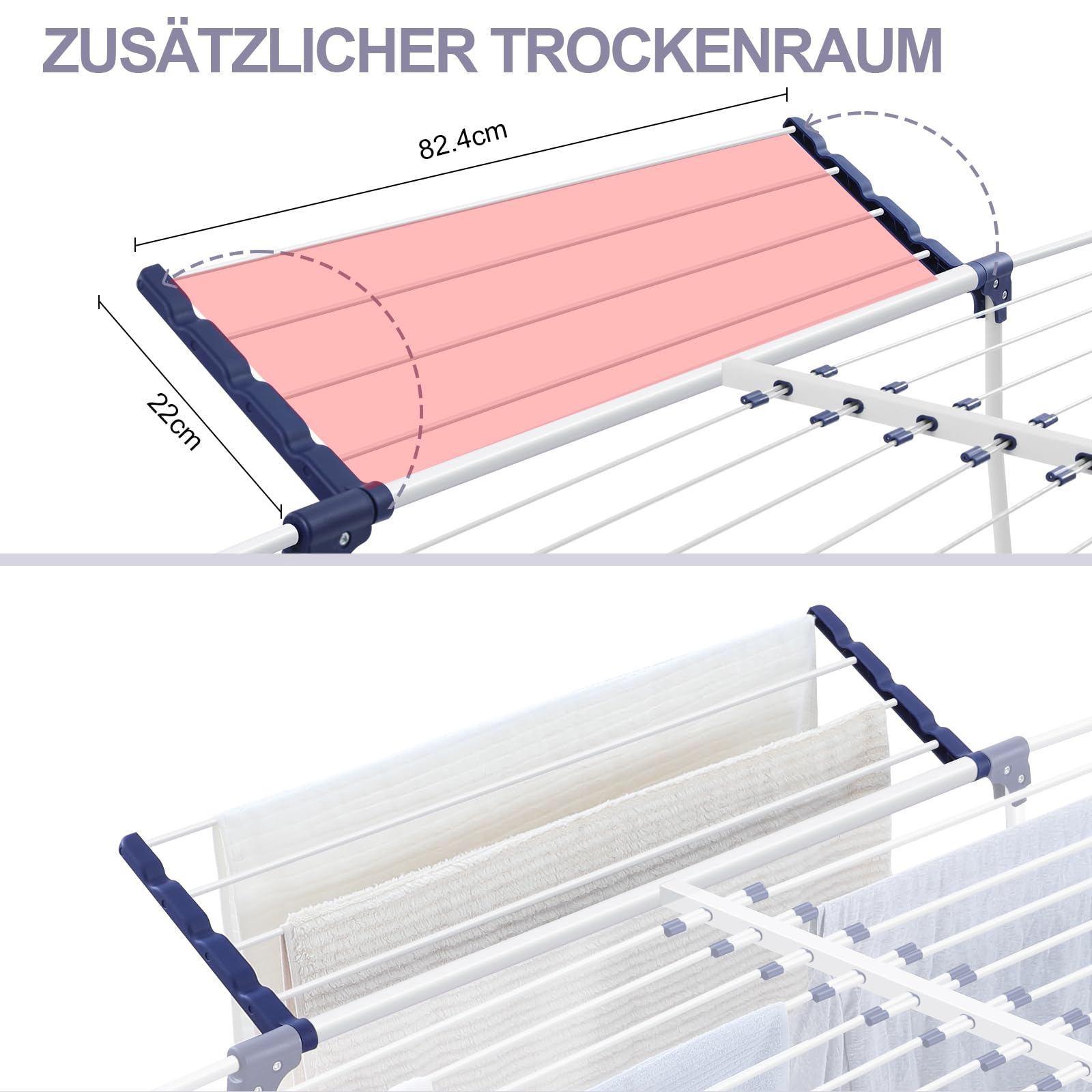 SYKIARIOL Wäscheständer, Flügelwäschetrockner, Standtrockner mit Flügeln, Ausziehbarer Klappbarer Wäscheständer Platzsparend und Leicht zu Verstauen, Für Kleidung und Handtücher Geeignet