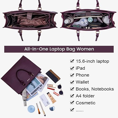 Miniatura 4 de LOVEVOOK Bolsa de mano para laptop de 15.6 pulgadas, impermeable, bolsa de trabajo, maletín de cuero, bolsa de oficina de negocios, bolsa de gran