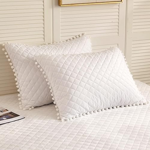 LIFEREVO Juego de 2 fundas de almohada decorativas de terciopelo acolchado con diamantes para cama, con pompones y flecos, fundas de almohada suaves