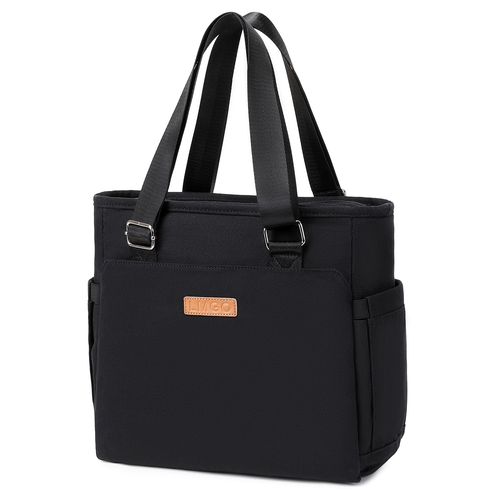 LMGO Medium Heavy-Duty Canvas Tote Bag for Women, Multi-Pocket Purse Handbag with Adjustable Top Handle