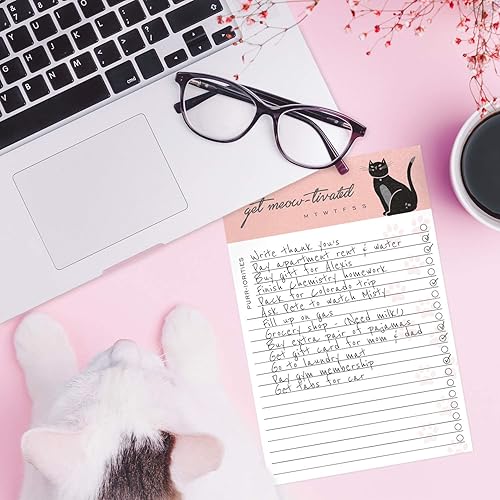 Miniatura 5 de Cat Puns - Juego de bloc de notas diarias, listas de prioridades de relleno de notas adhesivas de 4 x 6 pulgadas, cinco diseños felinos únicoslistas