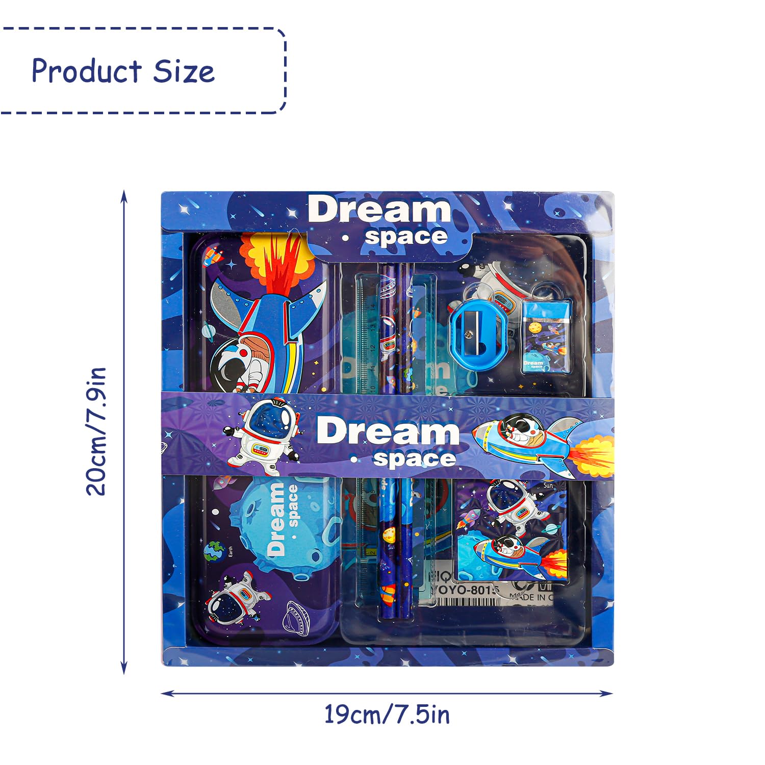 Rumyve Stationery Set,Cute Cartoon School Stationery Gift Set for Children Girls Boys with 1Pcs Pencil Case,2Pcs Pencil,6Pcs Crayons,1Pcs Rulers,1Pcs Eraser,1Pcs Pencil Sharpener(Space) - Image 2