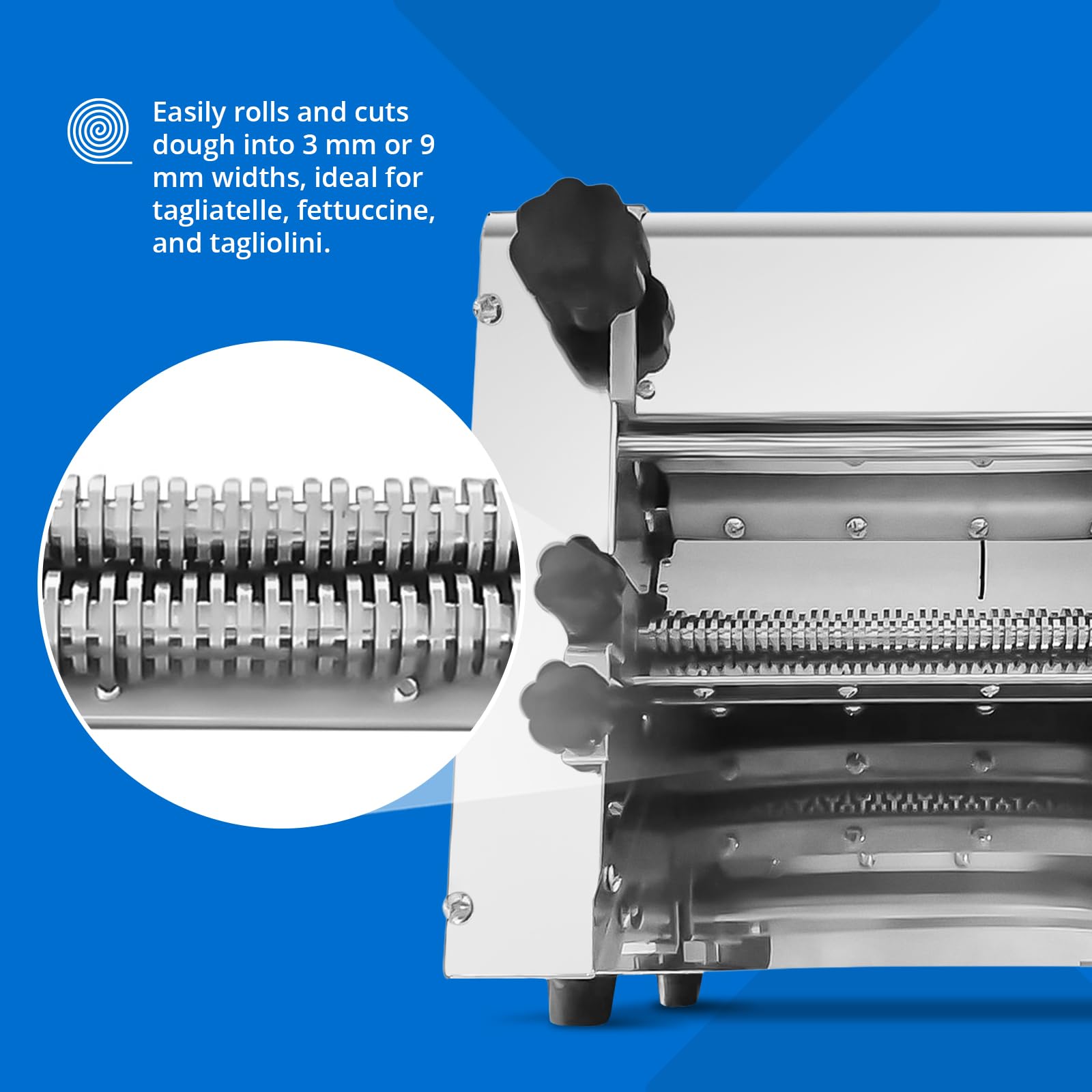 Royal Catering Machine à pâtes électrique - 28 cm - épaisseur de pâte de 1 à 14 mm, 600 W, roule et coupe pâte 3 mm/9 mm, inox résistant, laminoir professionnel