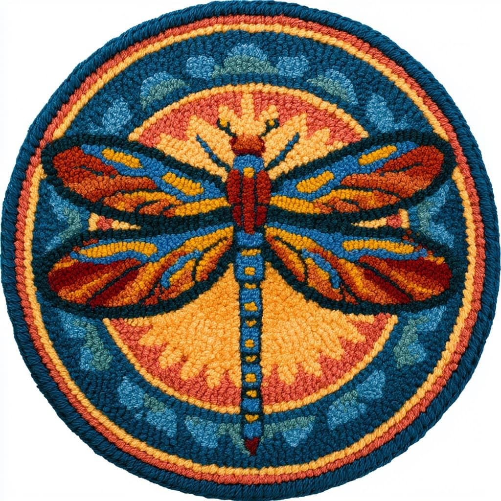 AMBATTERY Round Shape Latch Hook Kits Rug,Animal Dragonfly