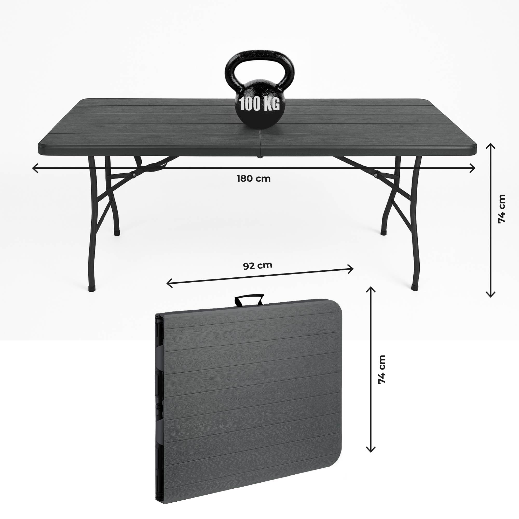 IlGruppone Tavolo Pieghevole Rettangolare Valigetta In HDPE Pieghevole Cucina Giardino Fiera Mercato Pic Nic Campeggio In Dura Resina 180X74X74 Richiudibile Salvaspazio (Antracite, 180X74X74 cm)