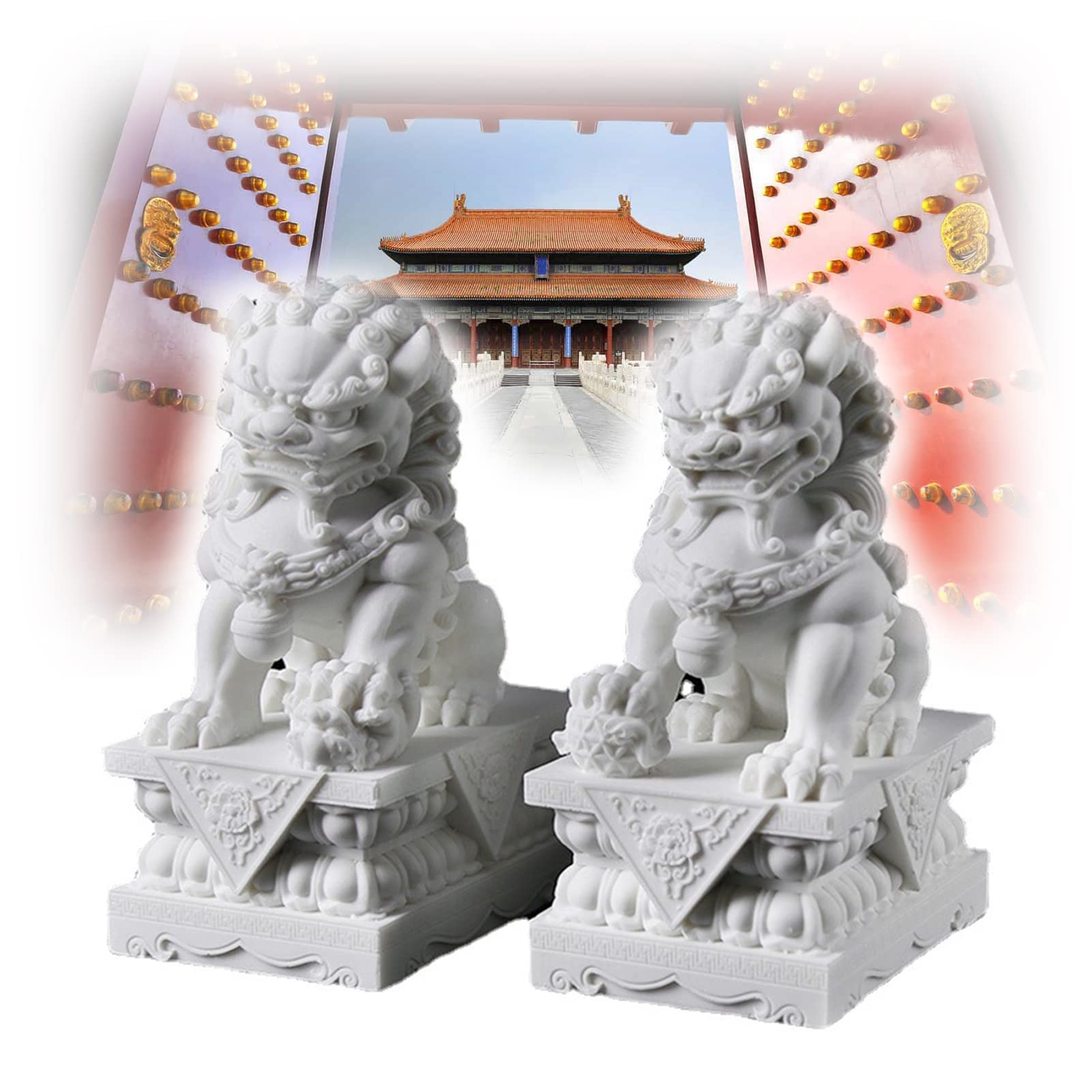 Foo Dogs Statues Pair Jade Guardian Lion Statues Pair of Outdoor Large Feng Shui Decor Fu Dogs Figurine, Housewarming Congratulatory Ward Off Evil Energy, Gift,10cm/3.94inch