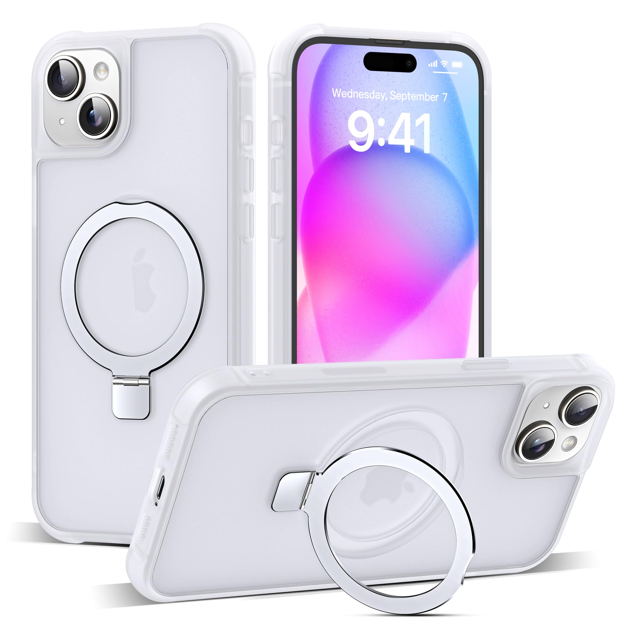 SKYLMW Compatible with iPhone 15 Case with Invisible Magnetic O-Ring Stand Military-Grade Phone Case for iPhone 15 6.1" [Compatible with Mag-Safe][