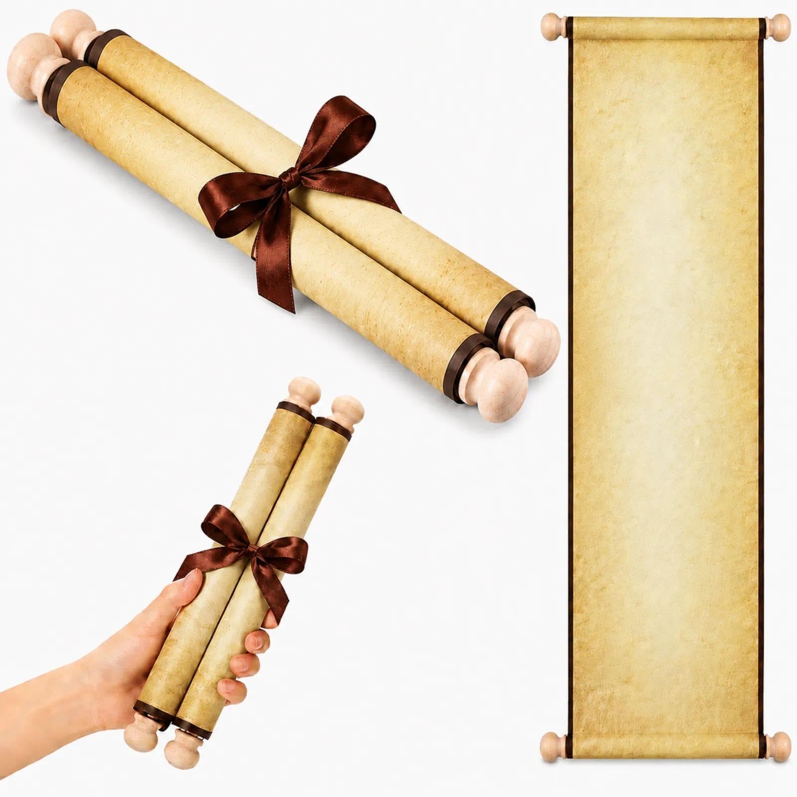 Makevivi Blank Scroll Paper with Wood Rods, 7.1 x 30.5 Inchs, 1 Pack