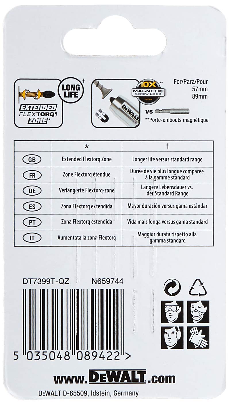 DeWalt DT7399T-QZ inserti per avvitatori impact torsion extreme n.5 pezzi inserti t40 x 50mm, Nero