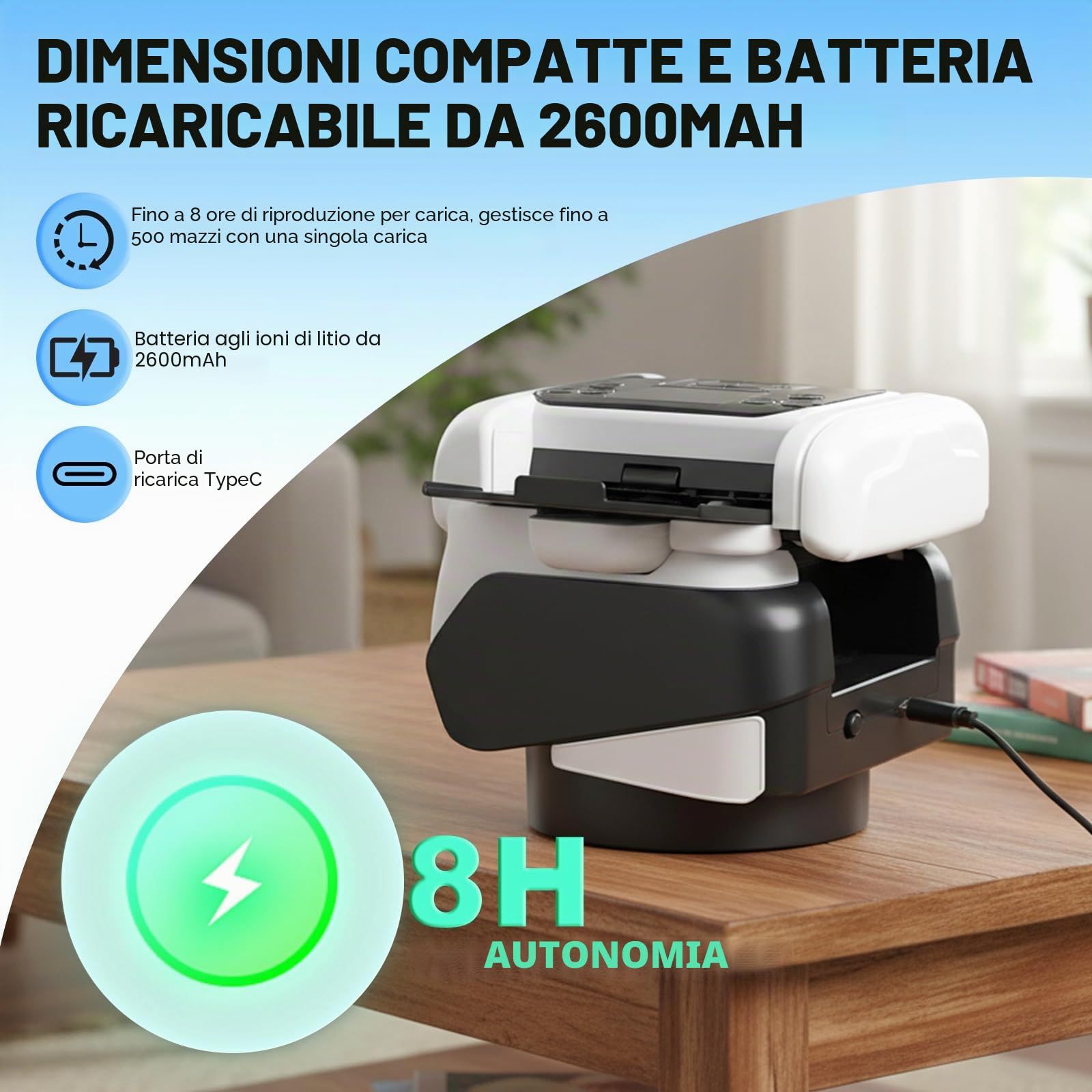 Mescolatore e Distributore Automatico di Carte 2 in 1, Distributore Carte da Gioco Automatico, Rotazione 360° per 1–8 Giocatori, Mischia Carte Ricaricabile e Silenzioso per Poker, UNO e Texas Hold'em