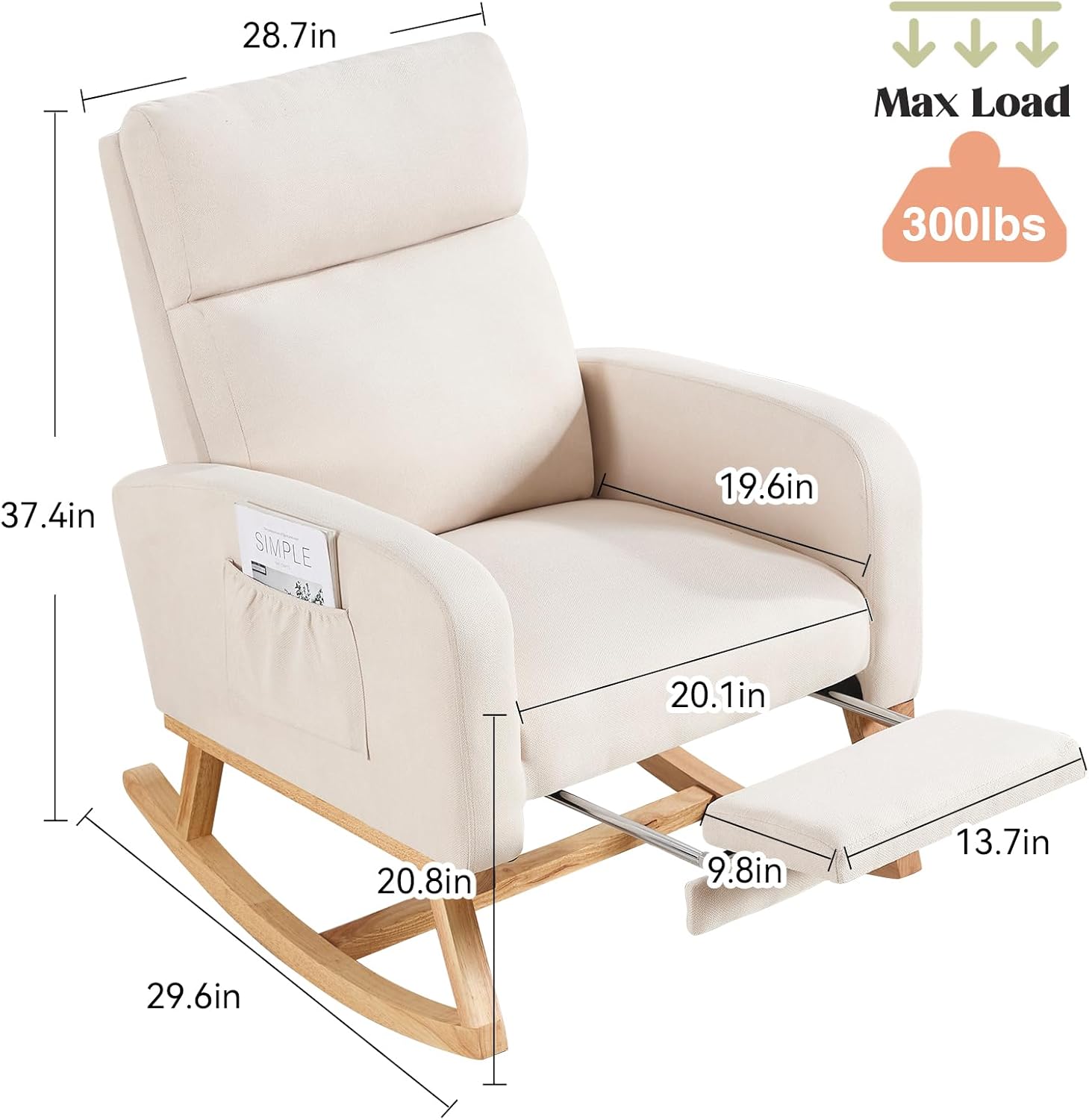 Rocking Chair Nursery, Nursing Rocking Chairs with Foot Rest for Mom Nursery, Glider Rocker Chair with Footrest and High Backrest for Living Room, Bedroom, Beige