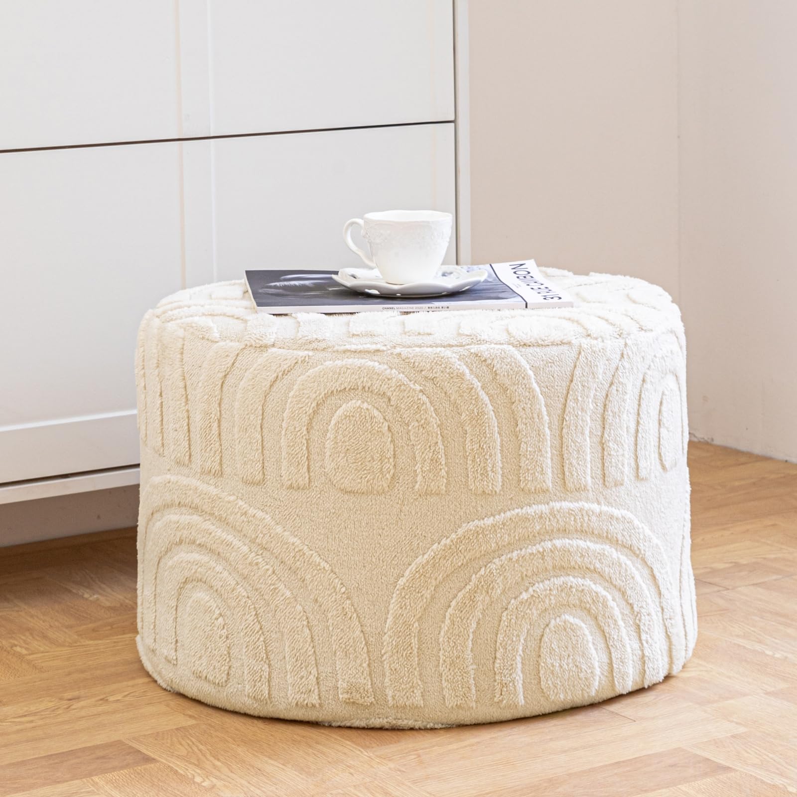 Asuprui Plush Fabric Ottoman Footrest – 20"x14" Soft Foam Pouf with Removable Cover Perfect for Living Room, Bedroom & Dorm(Linen)