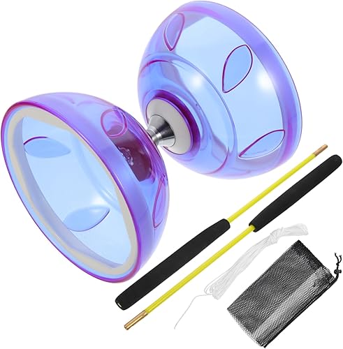 Miniatura 8 de ibasenice Diabolo Yoyo Toys - Juego de 5 palos de diablo de yoyo con rodamientos rápidos chinos de fibra de vidrio, color morado, traje azul para