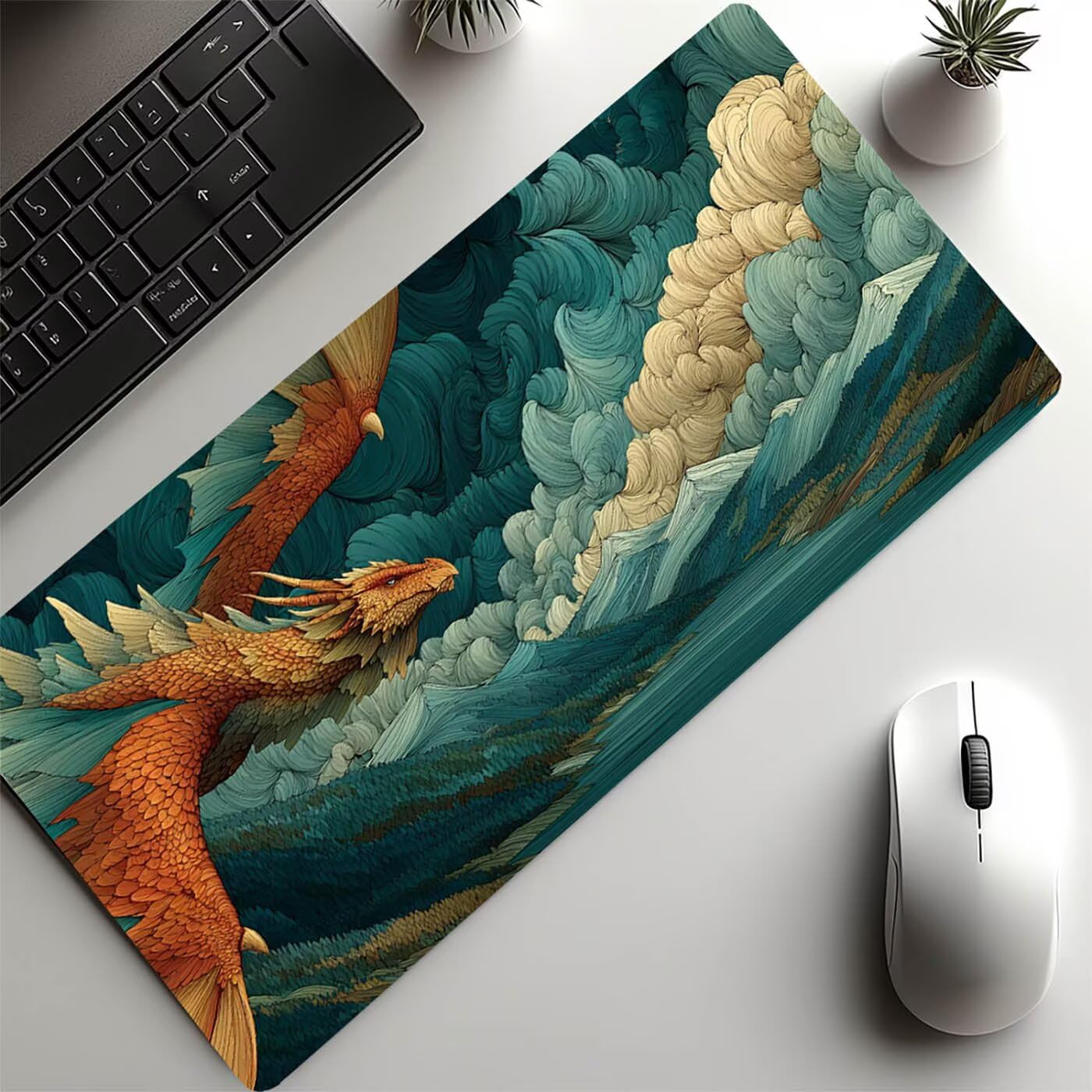 Podkładka pod mysz, smok, duża podkładka pod mysz do gier, 140 x 60 x 0,30 cm, duża podkładka pod mysz do laptopa, komputera stacjonarnego, klawiatura do gier, poprawia dokładność i szybkość