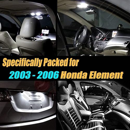 Miniatura 2 de Paquete de 8 bombillas LED para interior de automóvil, color blanco superblanco, 6000 K, compatible con Honda Element 2003-2006