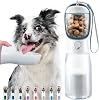 Portable Water Bottle for Dogs, 3 in 1 Pet Travel Bowl Dispenser with Food Treat Container & Poop Bag Holder, Summer Outdoor Walking Hiking Accessories for Large Dog On The Go - White, 20oz