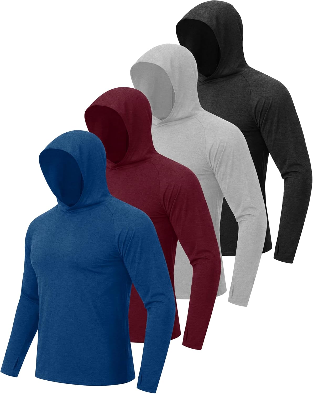 4 Pack Sun Hoodie for Men - UV UPF 50+ Fishing Shirts Long Sleeve Lightweight Tops for Athletic Running Gym Workout